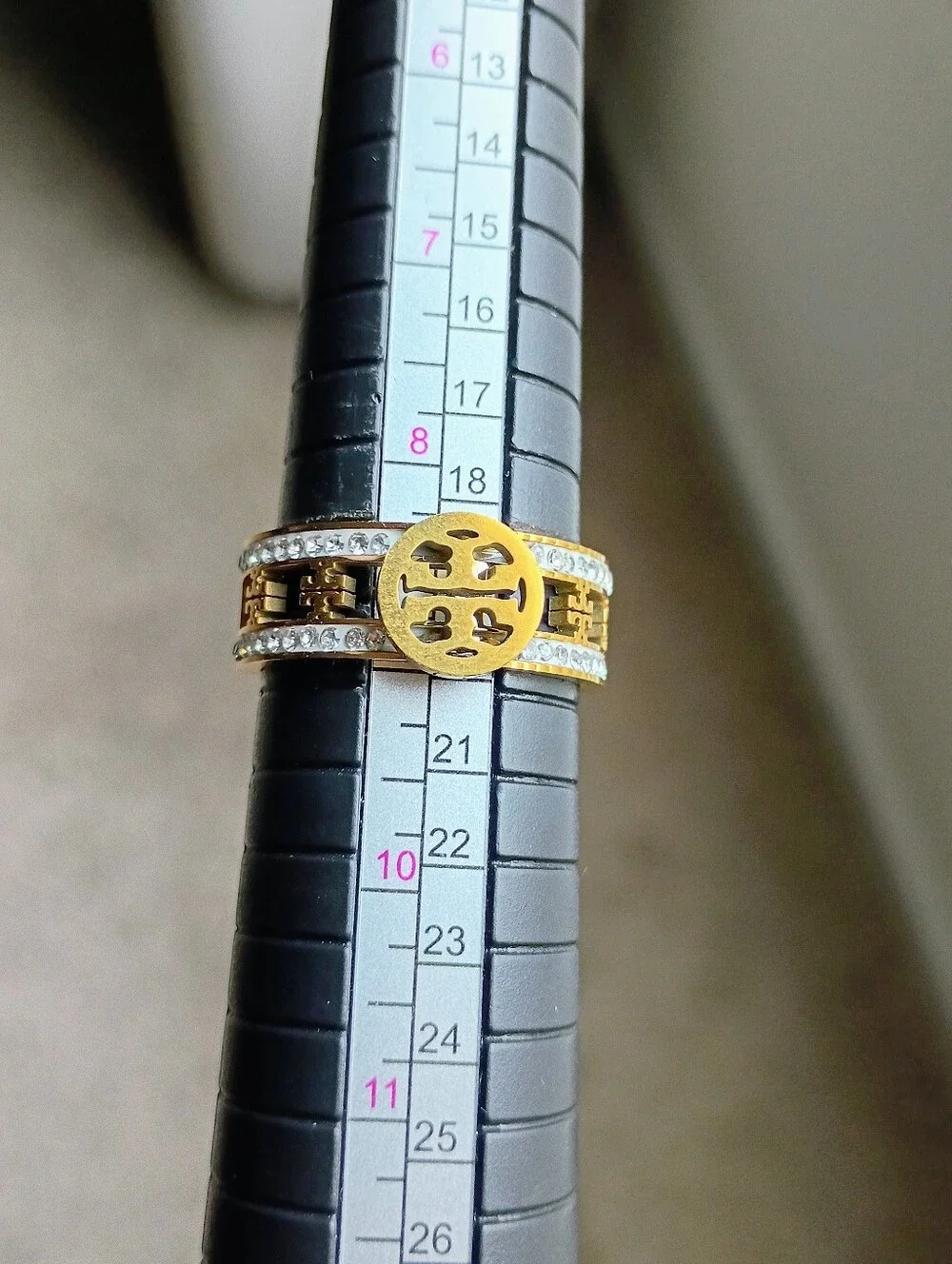 New Gold Tone Logo Accent Crystal Band Ring - Women Jewelry